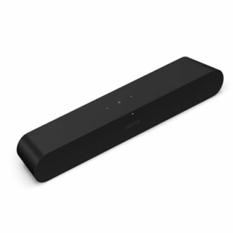 Black soundbar speaker with minimalist design