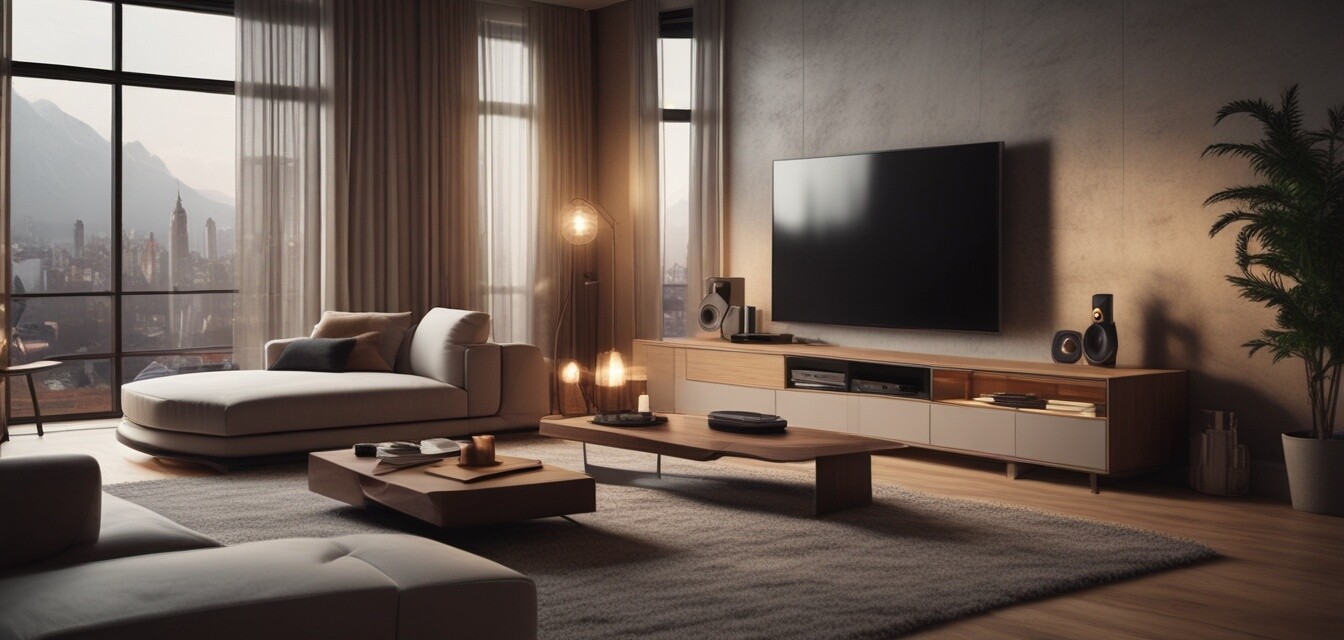 Wireless home audio setup in a living room